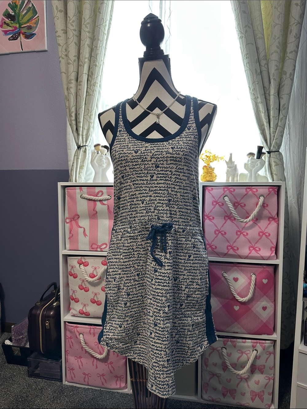 Marc Jacobs Navy & White Script Tank Dress S